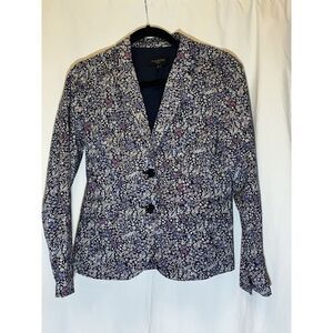 TALBOTS COTTON FLORAL NAVY BLUE‎ JACKET BLAZER Size 8P EUC W12